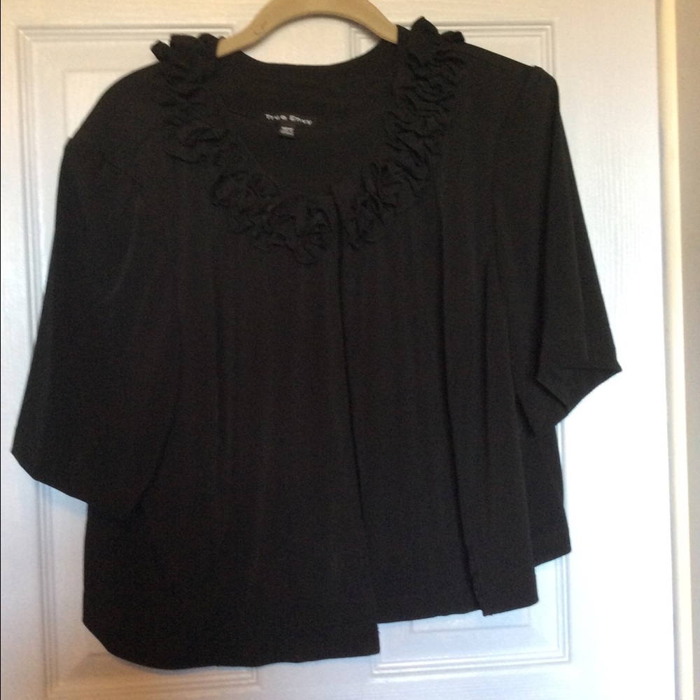 LADIES BLACK RUFFLED OVER-JACKET